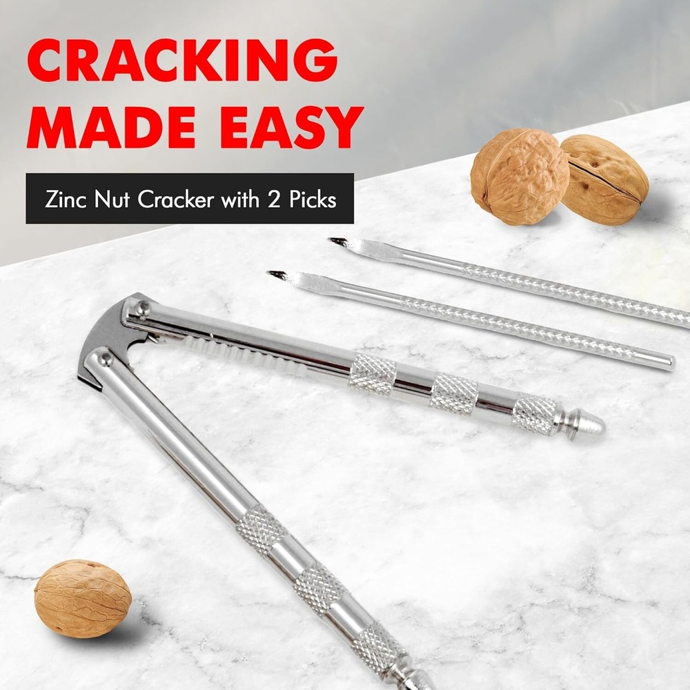 Compact Nut Cracker with Picks - Sturdy Stainless Steel for Effortless Cracking