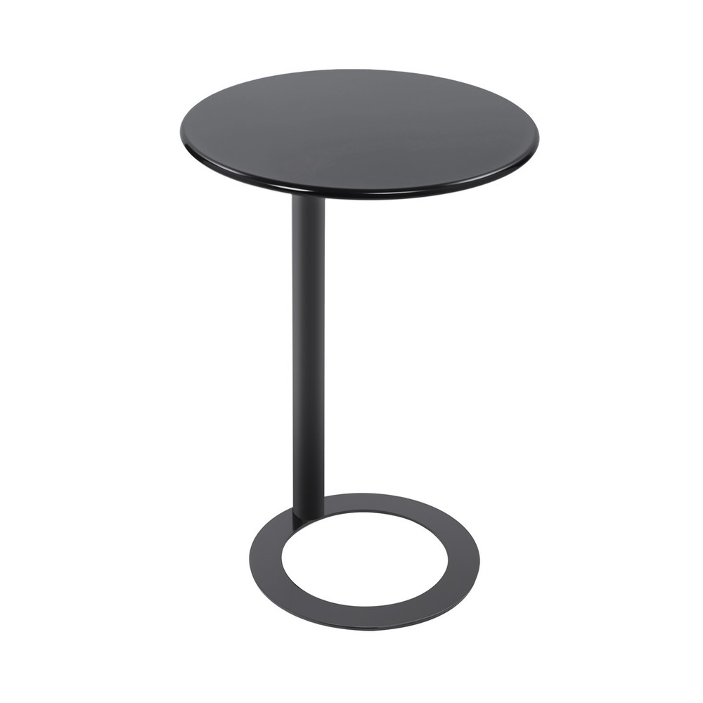 48x69cm Round Side Table Black Side Table for Small Spaces with O-shaped Base