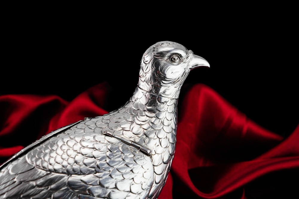 Antique Solid Silver Large Partridge/Grouse Bird Model Box - Edwardian 1910