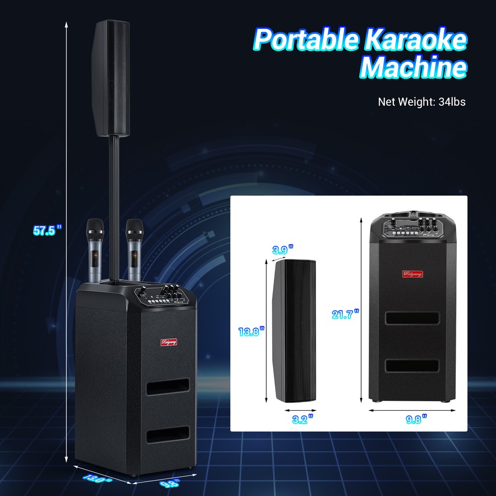 5000W 8"Portable Bluetooth Line Array DJ/PA Speaker System w/2 Wireless Microphe