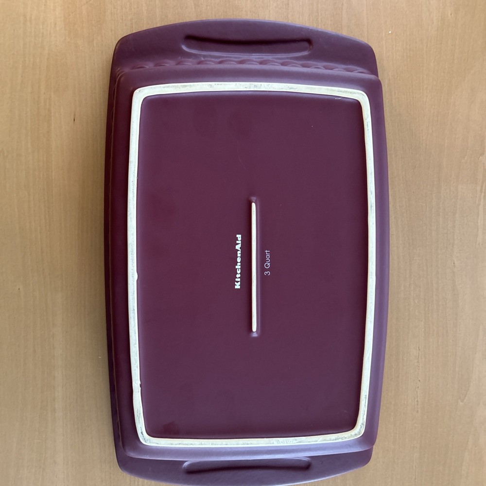 KitchenAid 3 Quart Loaf Bread Pan Casserole Dish Ceramic/Stoneware Maroon Cream