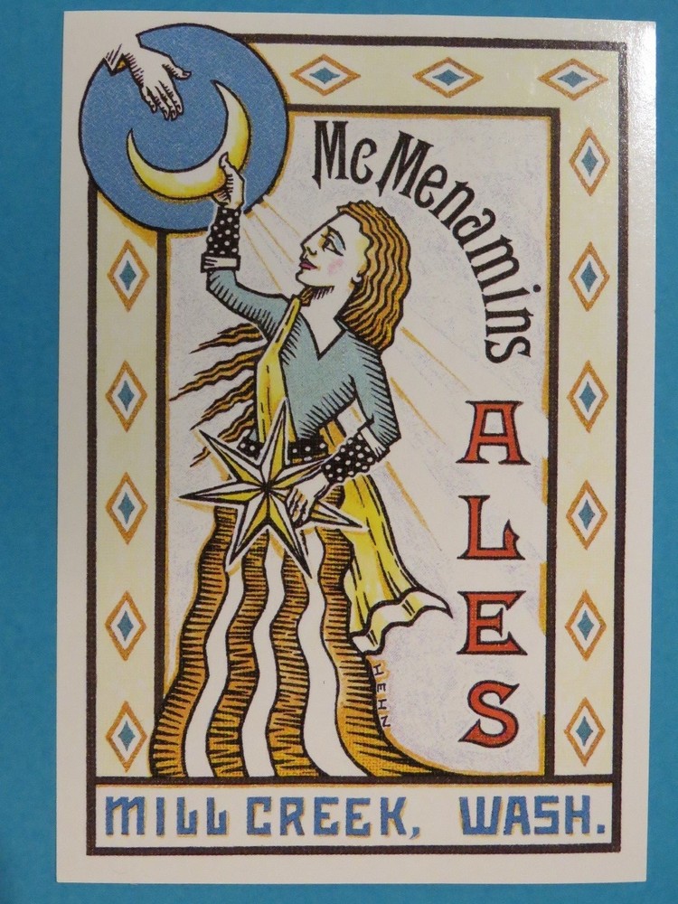 Beer STICKER ~ McMENAMINS Artesian Ales ~ Mill Creek, WASHINGTON; Lady and Moon