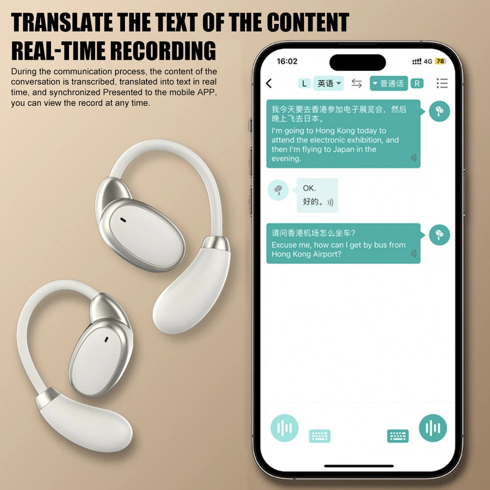 150 Language Translator Earbuds Wireless Bluetooth 5.4 Two Way Translator Device