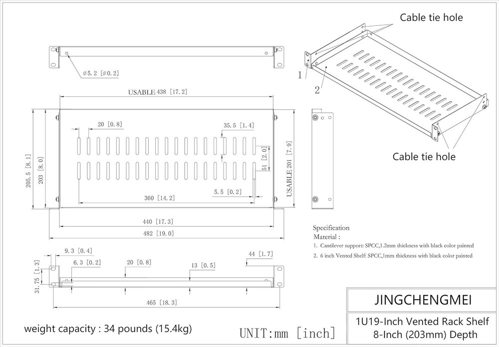 Sturdy Metal 1U Rack Shelf - 8" Deep Vented Design for Efficient Cooling