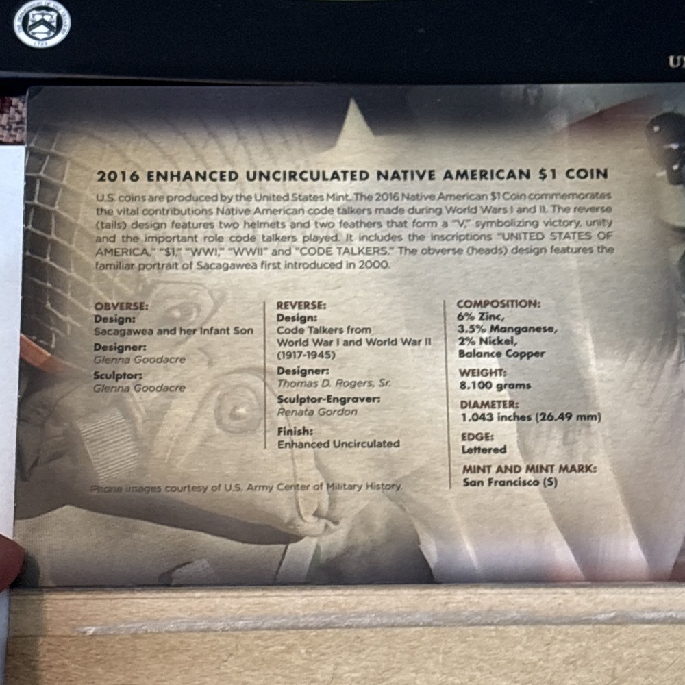 2016 US Mint Code Talkers Native American $1 Coin & Currency (LOW SERIAL) Set