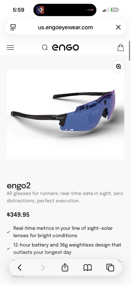 Engo engo2 AR Smart Glasses Bluetooth Deep Blue Mirror  Lens with Case