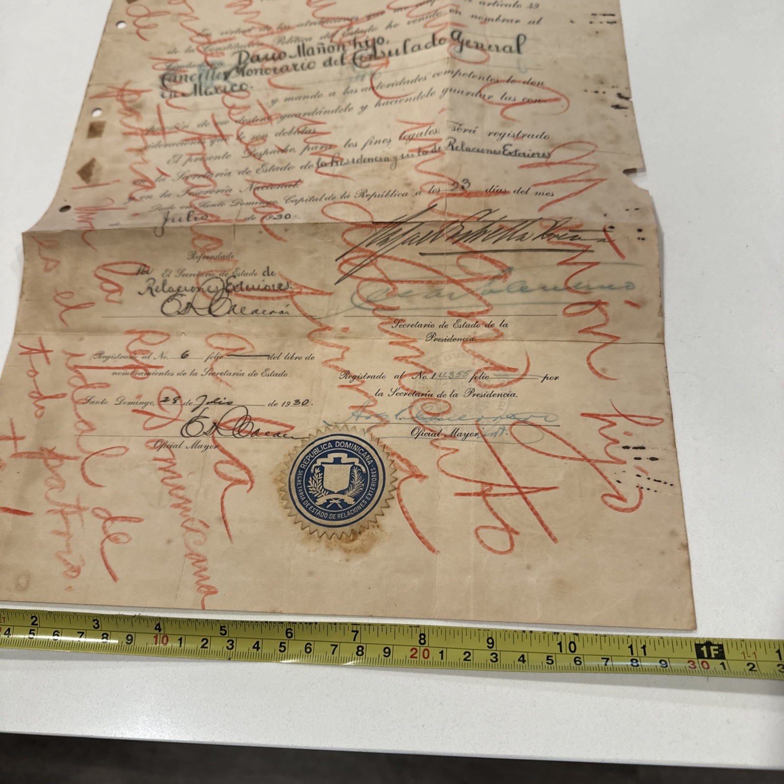 1930 Signed Document Rafael Estrella Ureña.