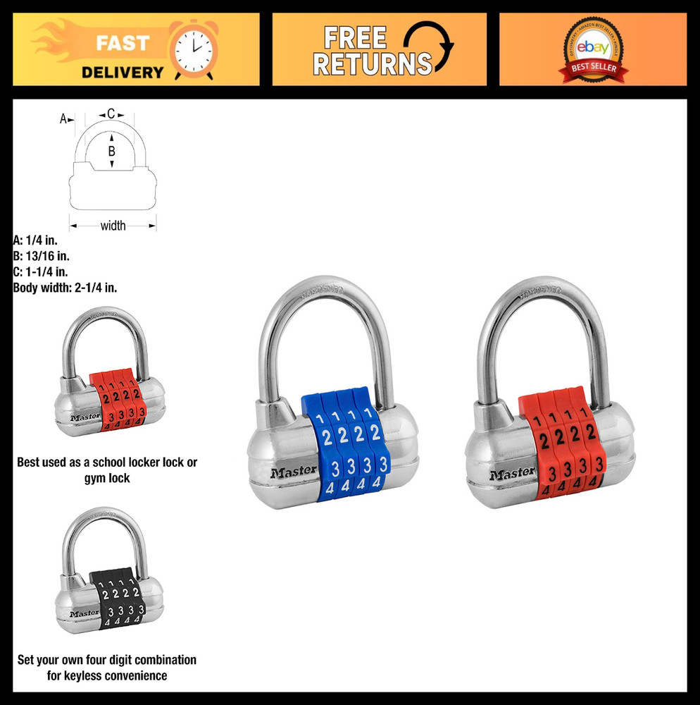 Combination Padlock Set - Adjustable Gym Locker Locks, Secure Indoor Valuables,
