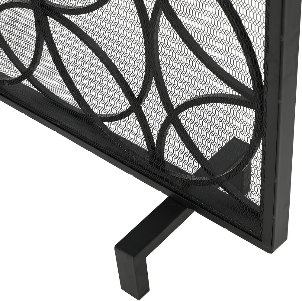 Valeno Black Iron Fireplace Screen - Elegant Single Panel Design