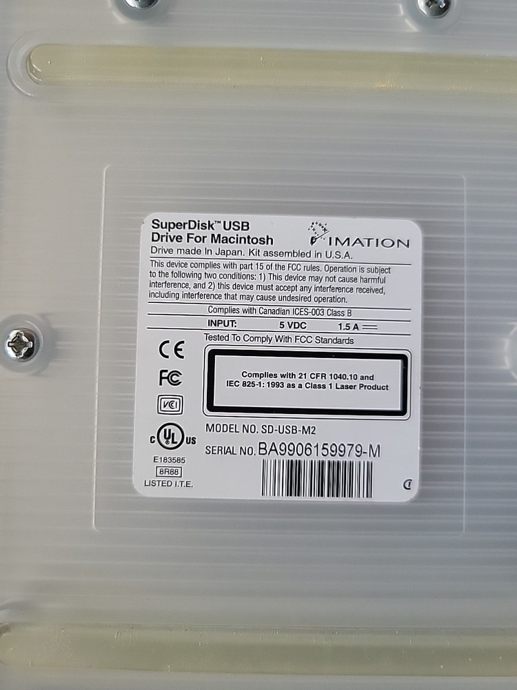 Imation Super Disk USB Drive for Macintosh Model SD-USB-M2 Floppy Disc W/Cord