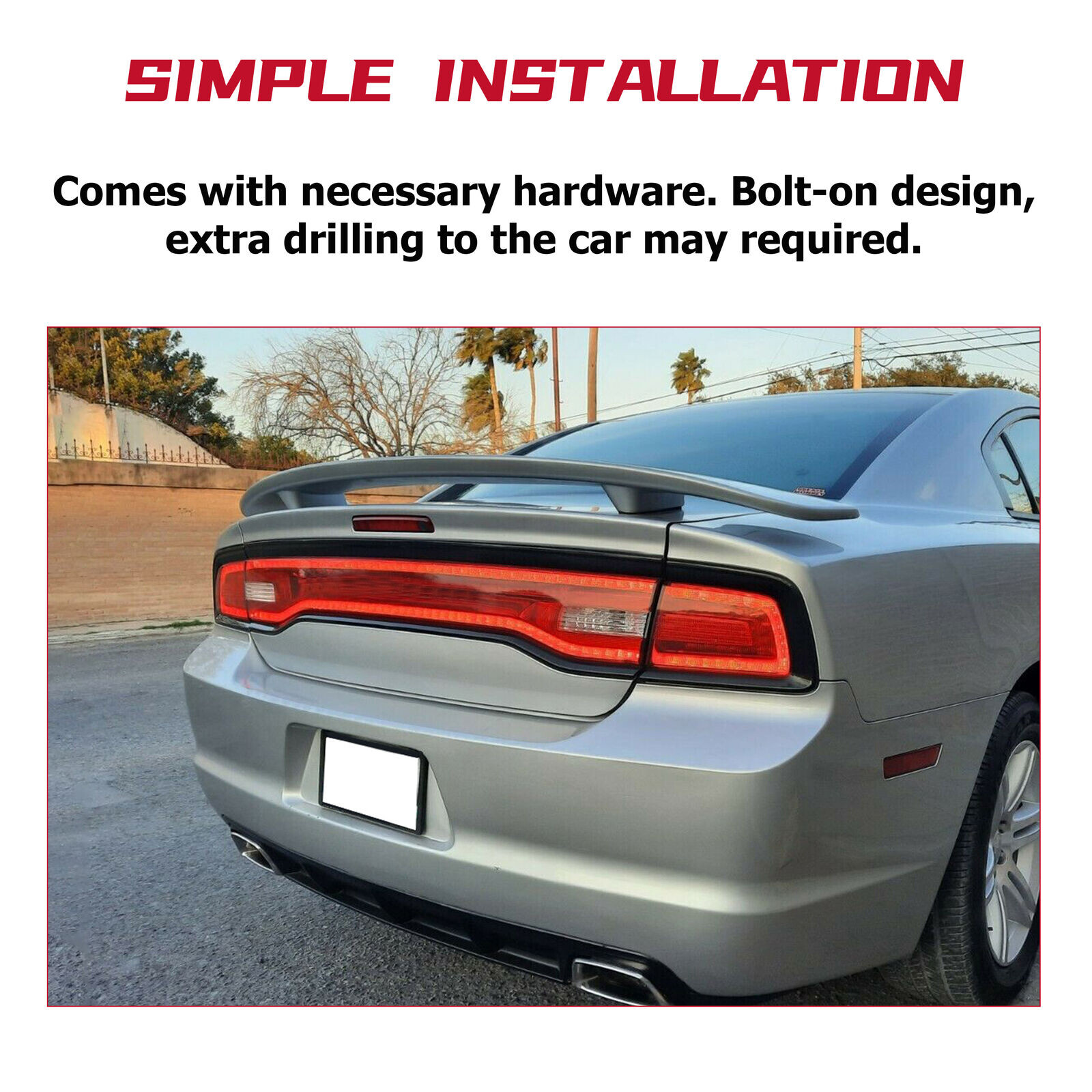 For 2011-2023 Dodge Charger Rear Trunk ABS Factory Spoiler Wing Matte Black