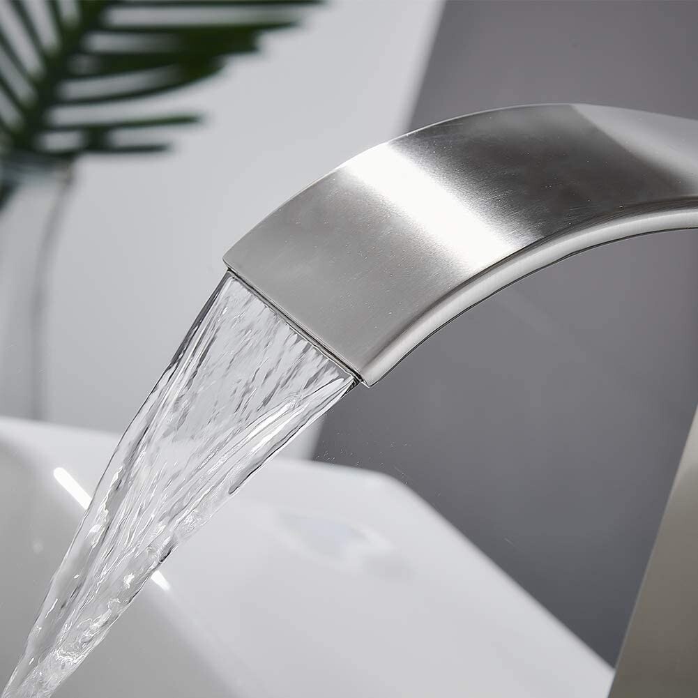 Bathroom Sink Faucet Brushed Nickel Single Handle Waterfall Vanity Basin Mixer