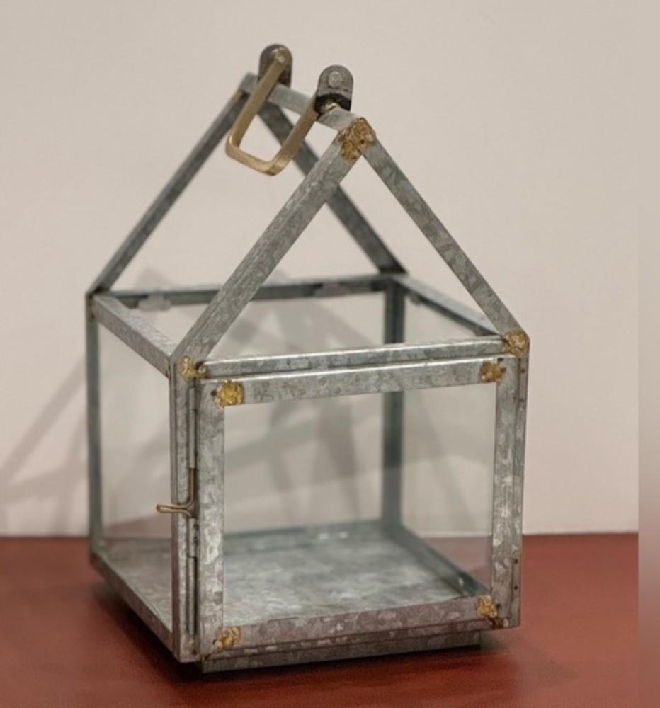 Small Hearth & Hand Magnolia Galvanized + Glass Lantern