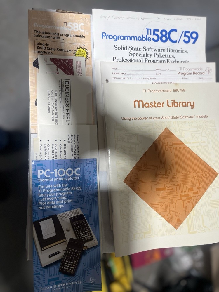 2 Programmable TI-58C calculators. Survey Program Label Card and Master.