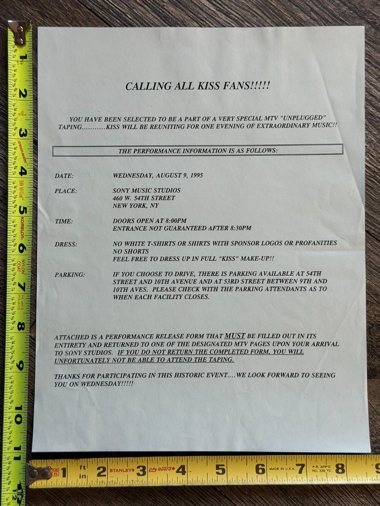 KISS Ad Flyer MTV Unplugged Concert Taping Invitation Kiss Reunion Vintage Kiss