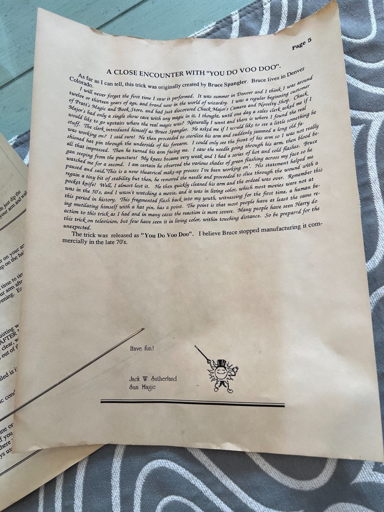 Harry Anderson's Needle Thru Arm (The only Authorized Version)