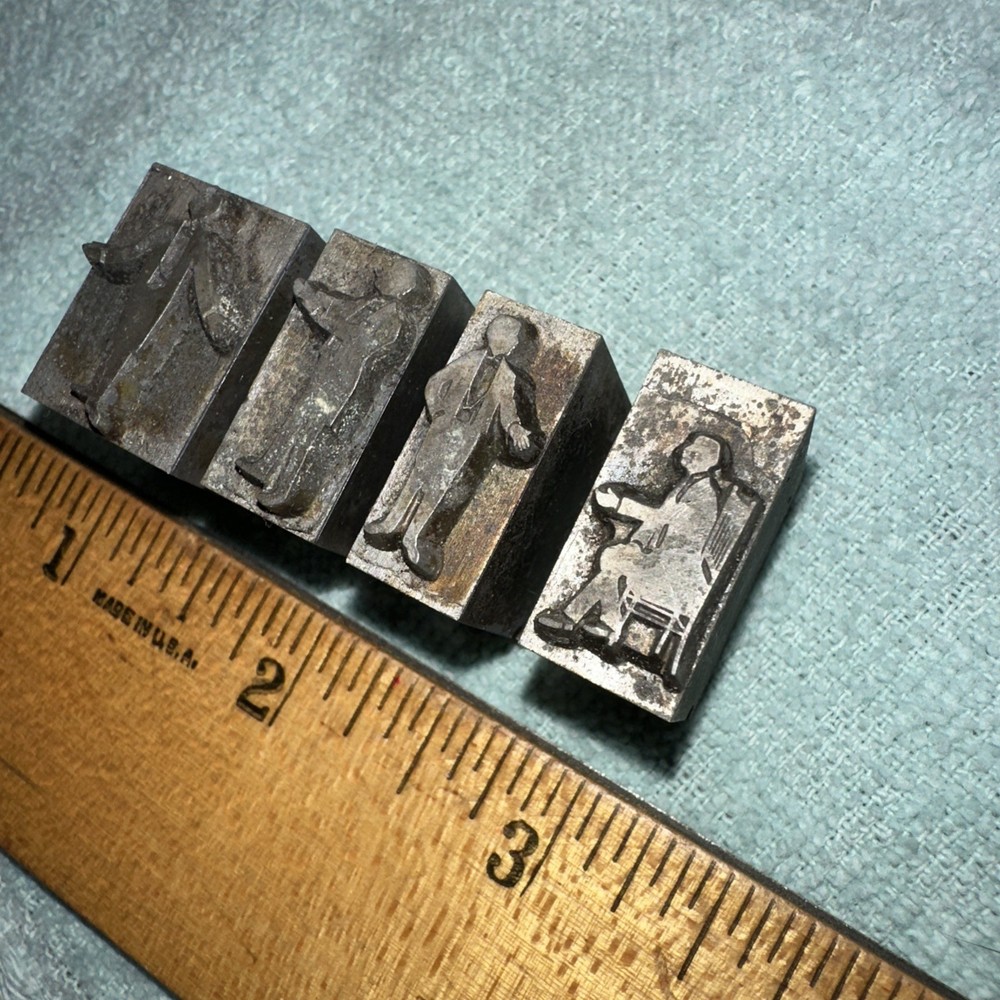 Printing Blocks “ Man standing, Sitting “ 4 Lead Blocks
