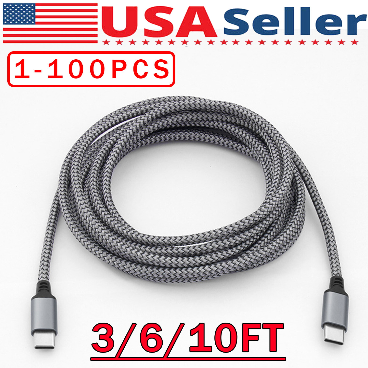 60W USB-C to USB-C Cable Fast Charger lot PD Nylon Cord For iPhone 16 Samsung