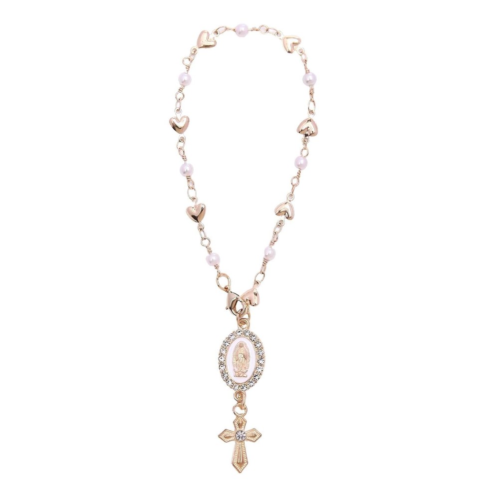 Steering Wheel Rosary Charm, Accessory with Small, White