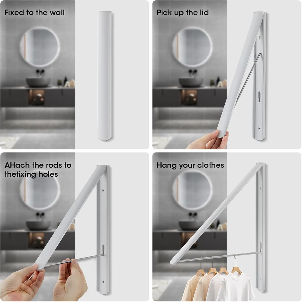 Retractable Clothes Drying Rack Wall Mounted, Foldable Space-Saving Hanger for L