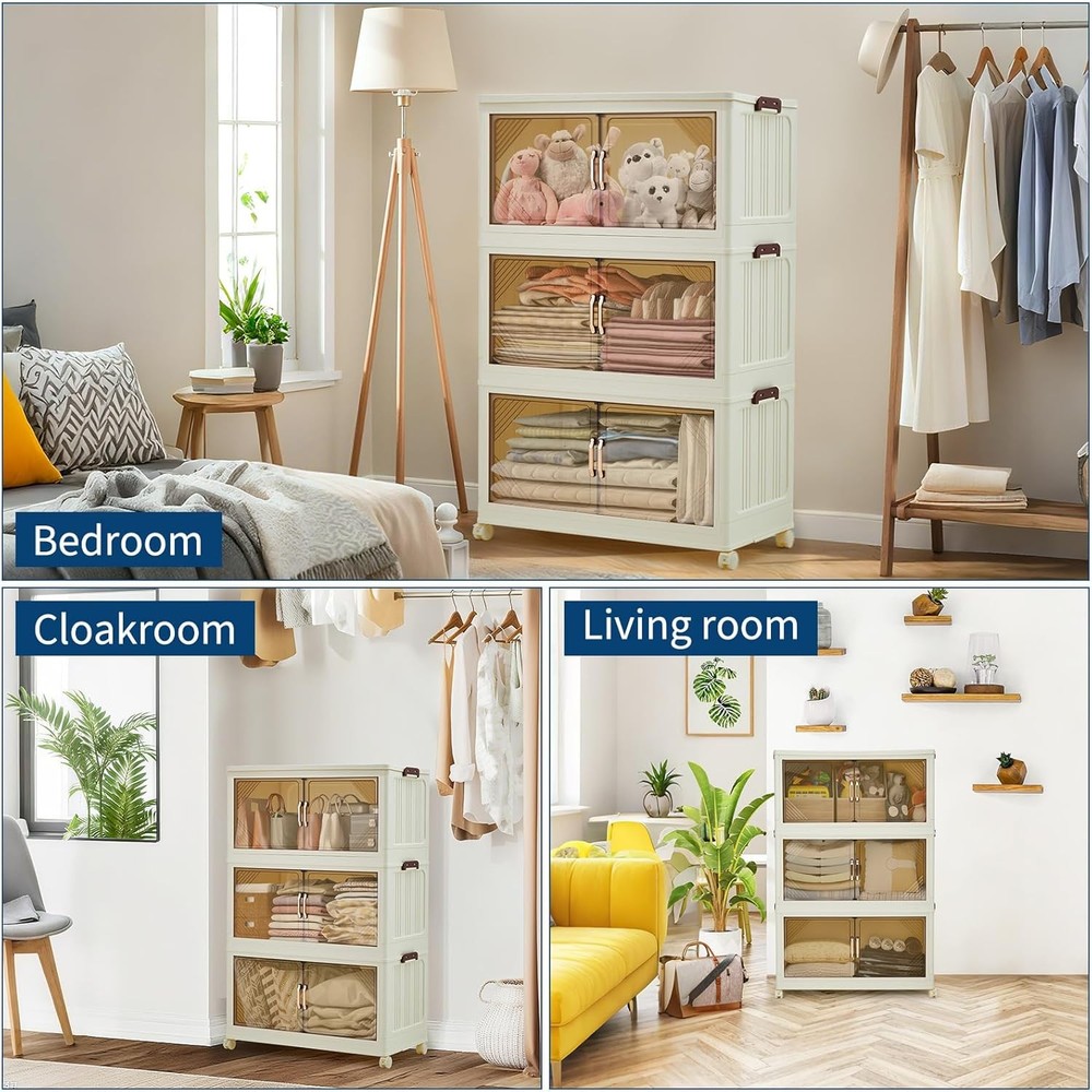 Stackable Storage Bin W/ Collapsible Drawer, Magnetic Doors & Wheels for Office