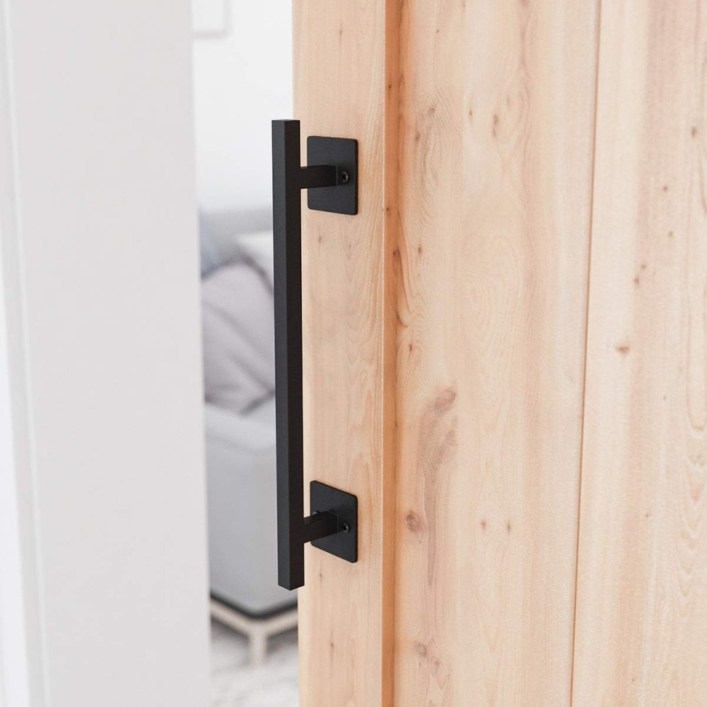 12” Antique Rustic Handmade Barn Door Handle, Black Flush Square Base Handle ...