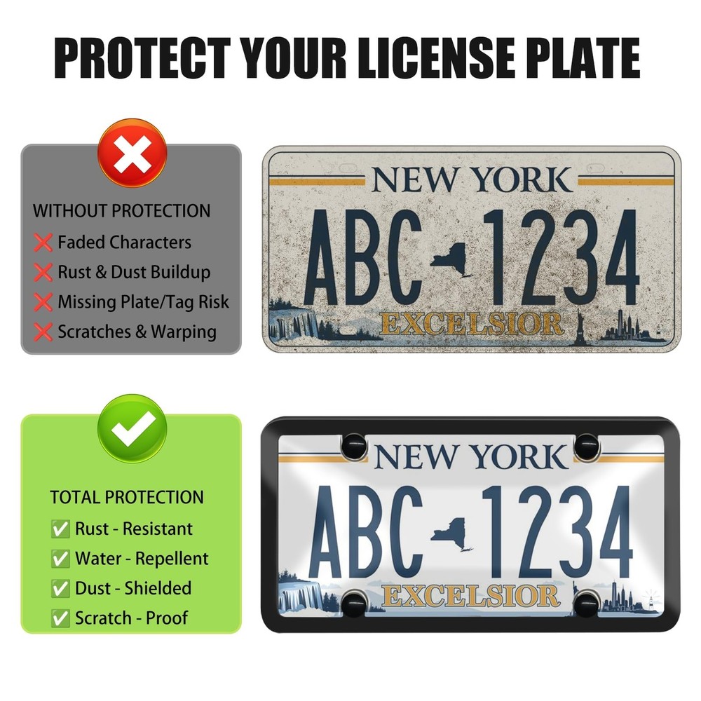 2Pcs Unbreakable License Plate Covers+Frames Auto Tag Shield Protector Gray