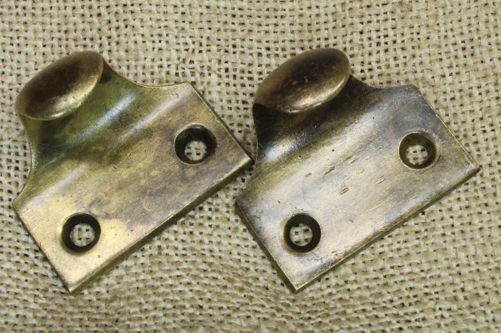 2 Old Window Sash Lifts 1 5/8 Pulls Cast Satin Solid Brass Smooth Light Tarnish