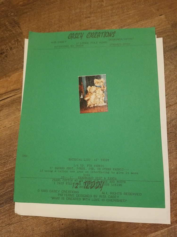 1989 Casey Creations  12" Teddy