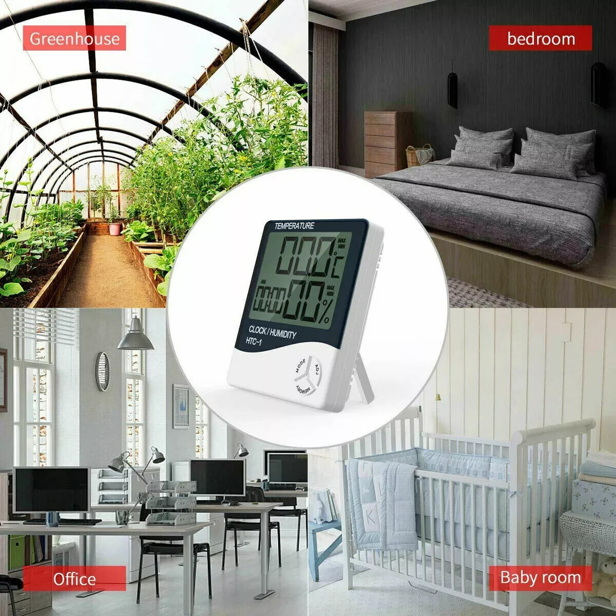 Thermometer Indoor Digital LCD Hygrometer Temperature Humidity Meter Alarm Clock