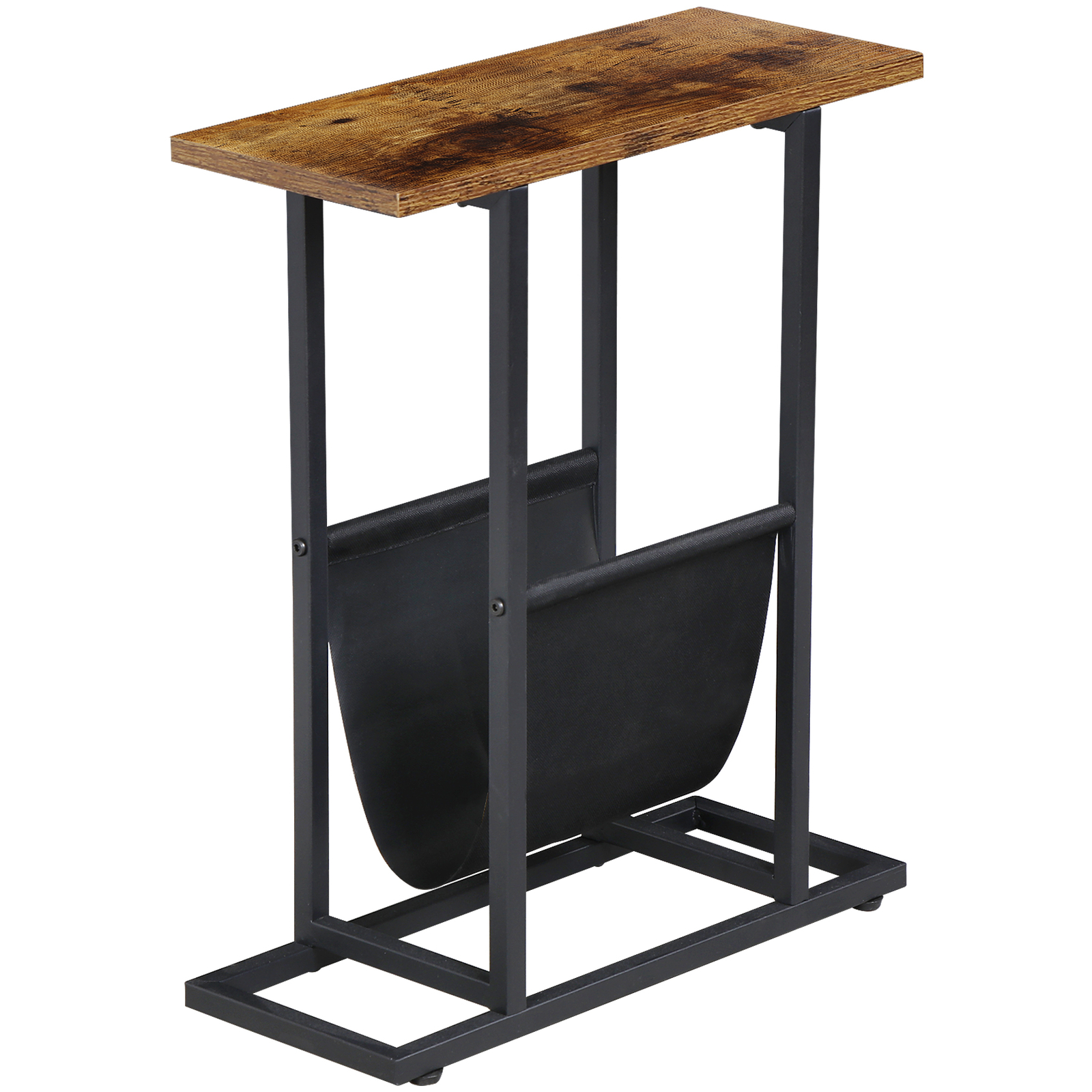Narrow Small End Table with Magazine Holder ForLiving Room Corner Table Brown