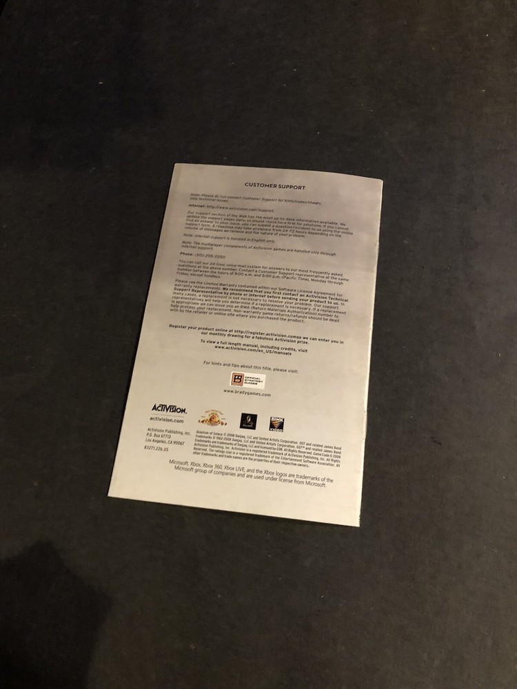 007 quantum of solace xbox 360 Manual Only