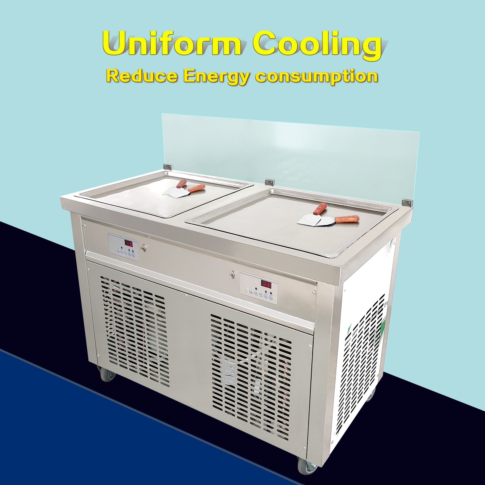 Kolice Commercial Double Square Pans Fried Ice Cream Roll Machine 21"x21''pans