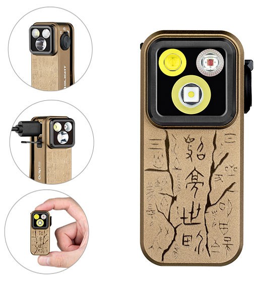 Olight Oclip Pro Ancient Script Flashlight, Floodlight Spotlight/Red Light, 500L