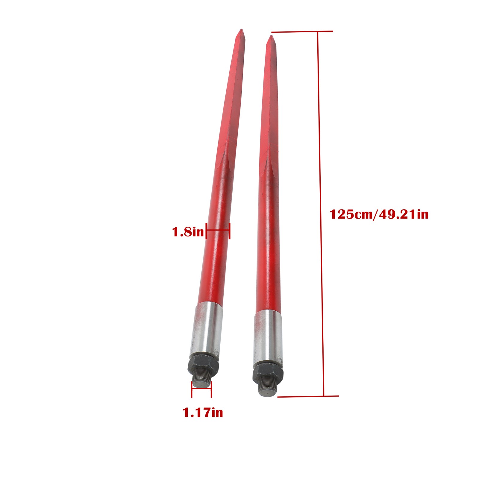 2Pcs Hay Bale Spear 49in Tractor Loader Spike Fork, Red