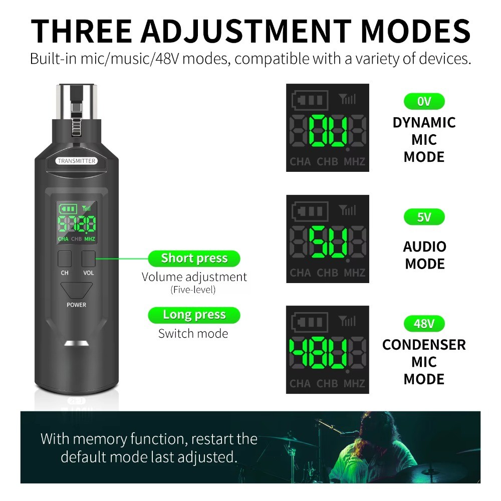 Professional UHF Wireless Handheld Microphone with Wired Conversion Adapter