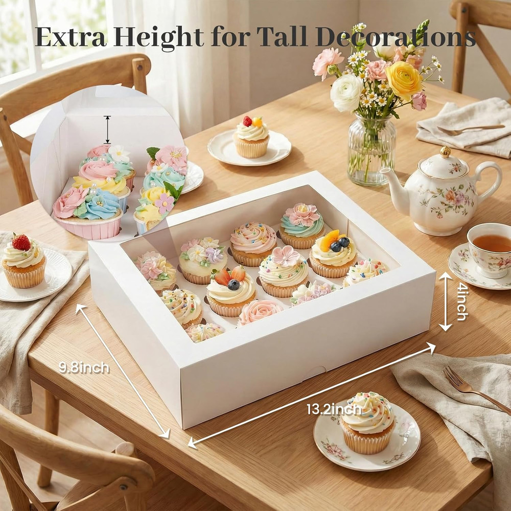 12 Count Cupcake Boxes, 6PCS Cupcake Container with Window Boxes Holding 72 Past