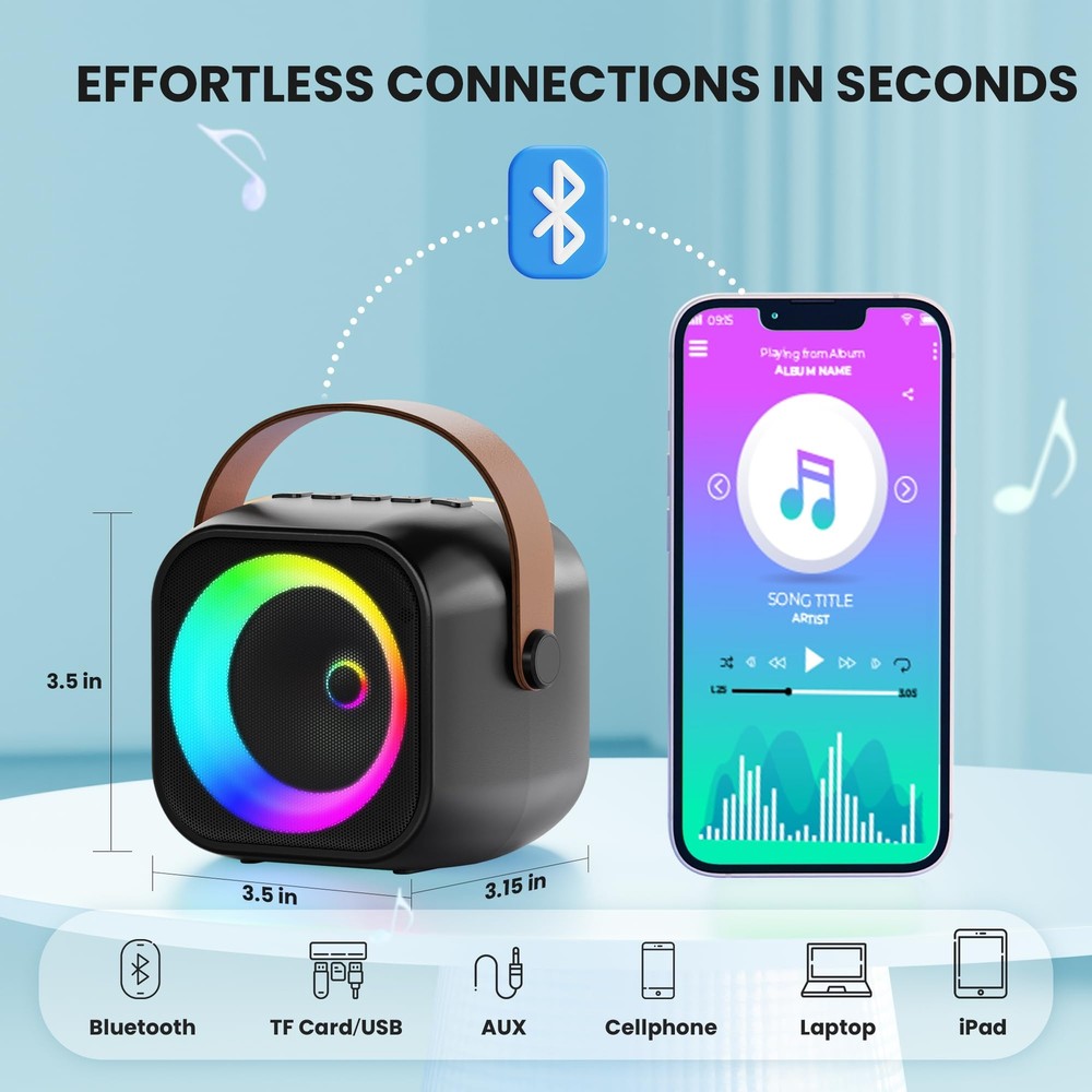 Mini Karaoke Machine, Portable Bluetooth Karaoke Speaker with 2 Wireless Microph