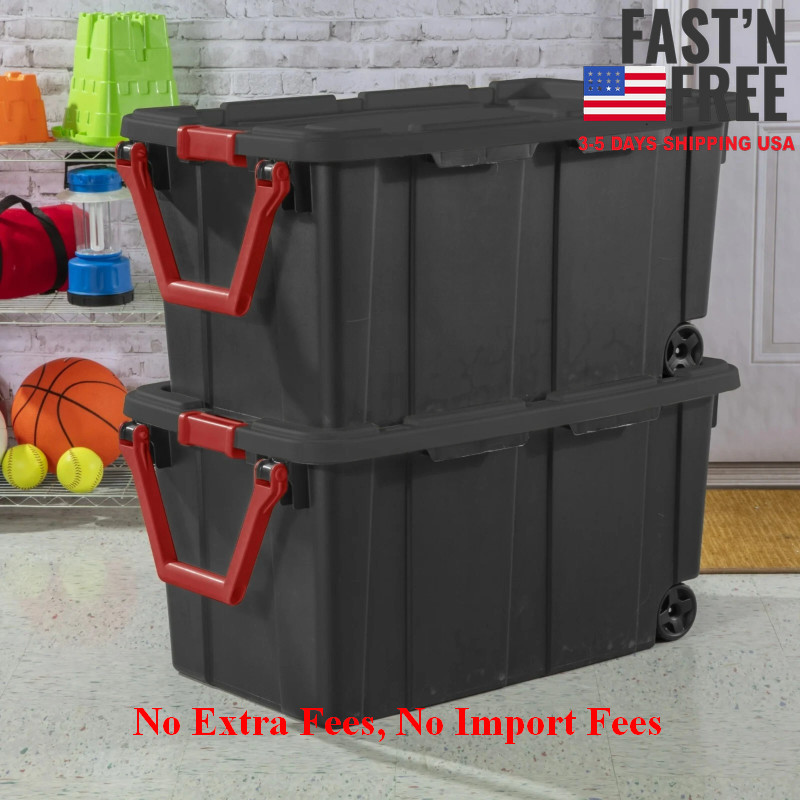 [US WAREHOUSE] 40 Gallon Wheeled Industrial Tote Plastic, Black, Set of 2, NEW