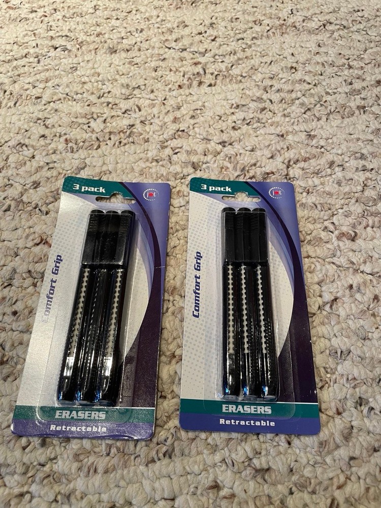 2 pack of 3 pack comfort grip retractable erasers