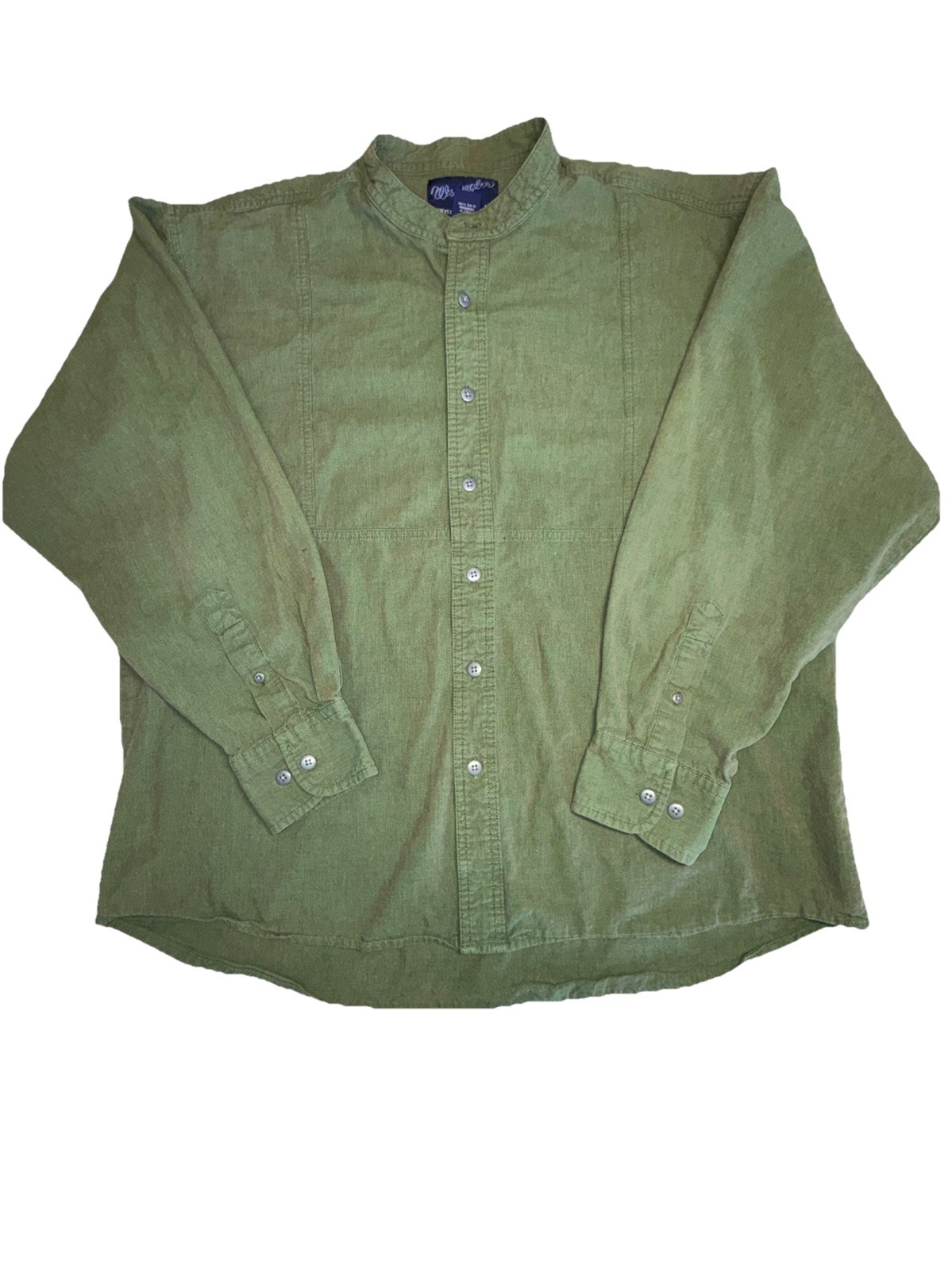 Vintage Wrangler men's X-Large green band collar button shirt