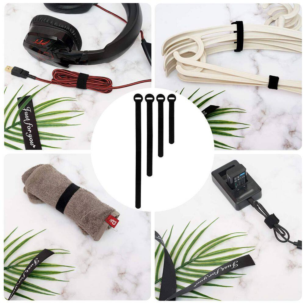 Reusable Cable Ties Multi-Purpose Cable Management Hook and Loop Straps Black 15