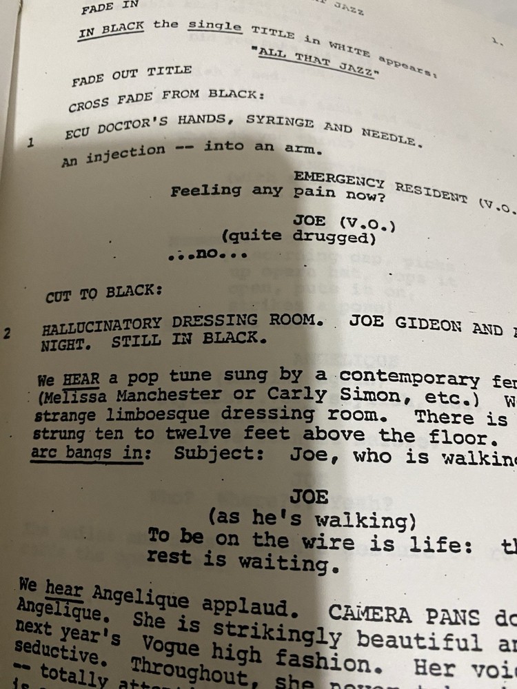 “All That Jazz” First Draft Studio Script With Changes
