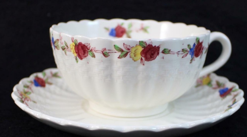 Spode WICKER ROSE Flat Cup & Saucer S721 GREAT CONDITION