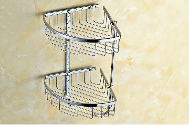 Polished Chrome Brass Corner Shower Caddy 2 Tier Bath Storage Shelf Rack Basket