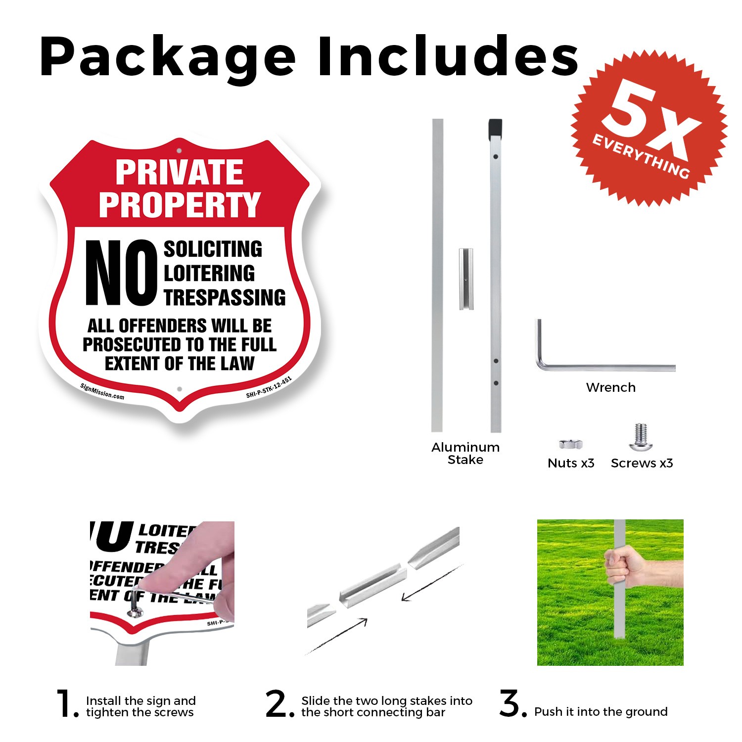 Private Property Shield Sign No Soliciting Loitering Tre Shield Sign With Stake