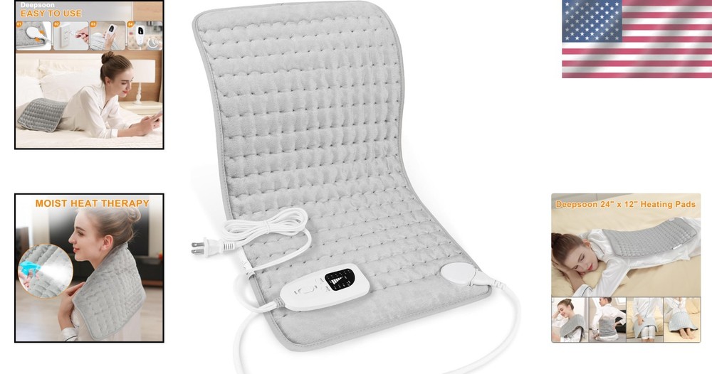 Versatile Electric Heating Pad - 6 Temp Settings, Machine Washable - Light Gray