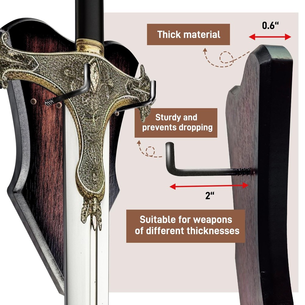 �Sword Plaque Wall Mount Vertical Display Stand for Bow Dagger Axe Medium�