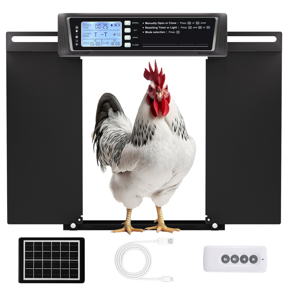 Large Horizontal Automatic Chicken Coop Door Solar Powered w/ Timer Light Sensor