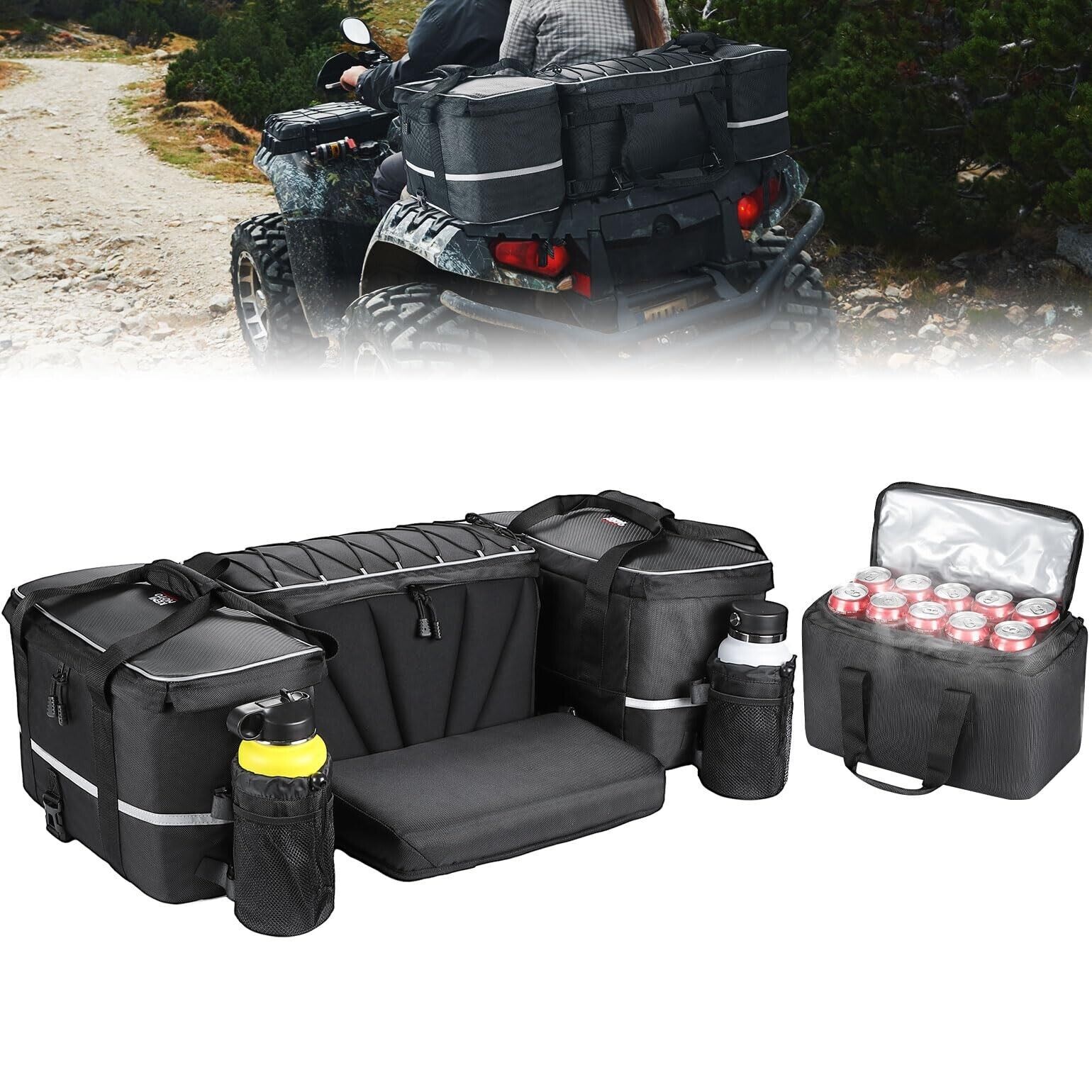 74L Upgraded ATV Rear Cooler Storage Bag Pack Seat Padded Bottom Bags w/Cushion